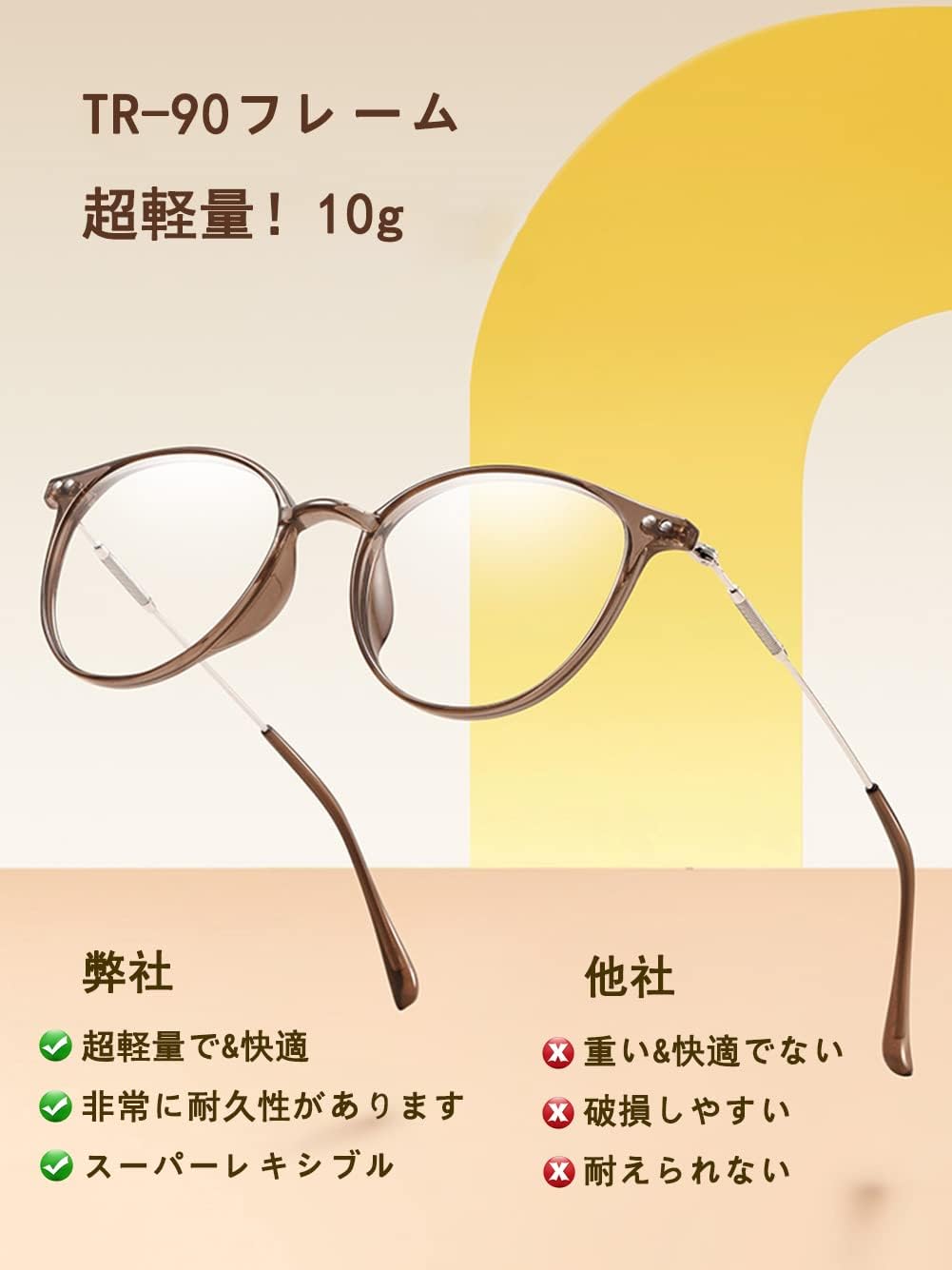 ブルーライトカットPCメガネ - 超軽量10g・丸型・男女兼用