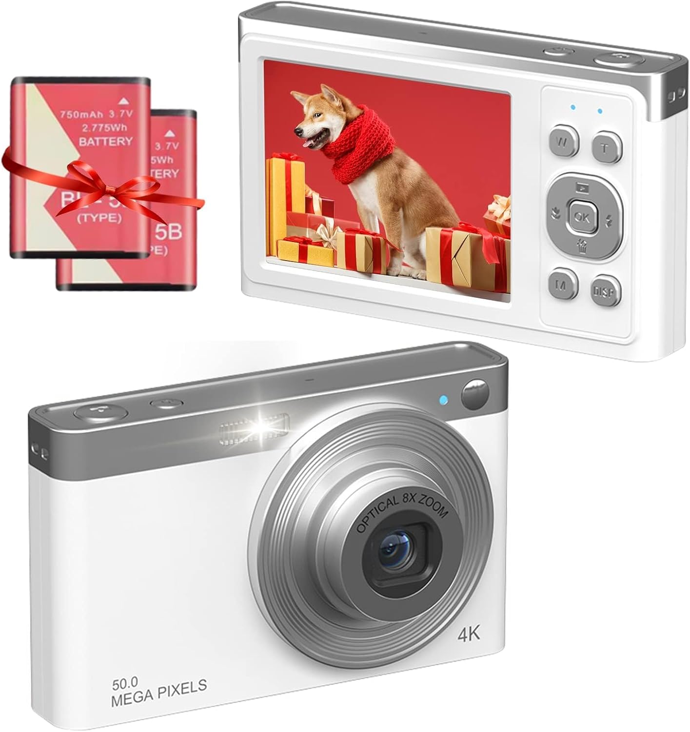 5000万画素 コンパクトデジタルカメラ 光学ズーム8倍 HD 4K録画 充電式 子供・初心者向け