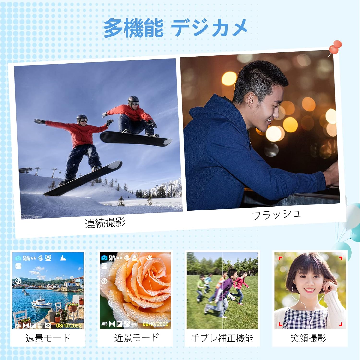 5000万画素 コンパクトデジタルカメラ 光学ズーム8倍 HD 4K録画 充電式 子供・初心者向け
