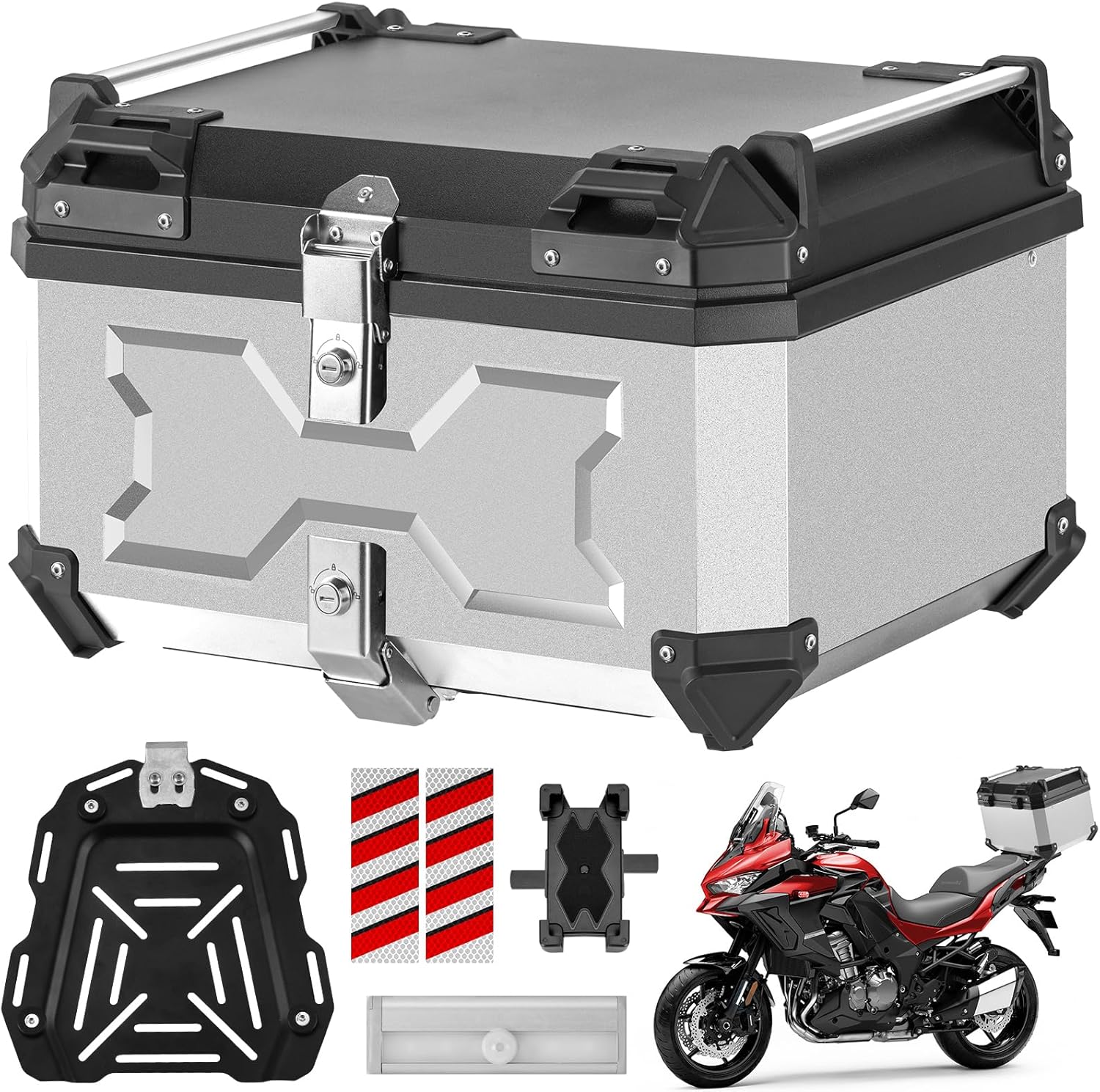バイク用リアボックス 45L/58L 大容量 IP68防水 ABS製 軽量 汎用 取り付けベース付き