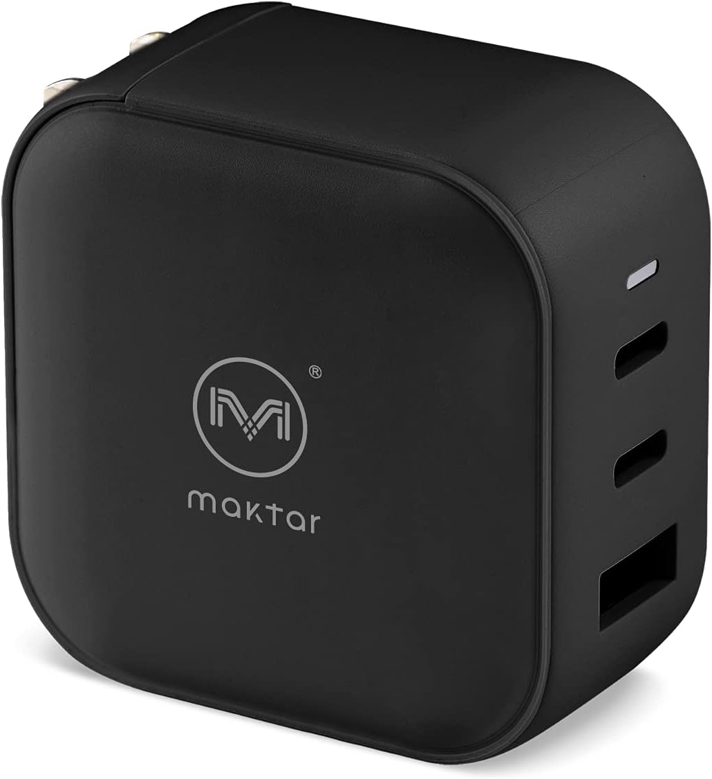 急速充電器 Maktar 66W GaN PD ブラック【3ポート・USB-C×2・USB-A×1・折畳式・PD3.0・QC3.0・PSE認証・窒化ガリウム】iPhone/iPad Pro/MacBook対応