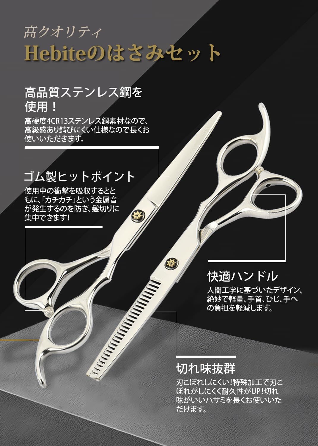 プロ仕様 ヘアカット9点セット 高級シザー＆すきばさみ 錆止め油付き 収納ケース付き