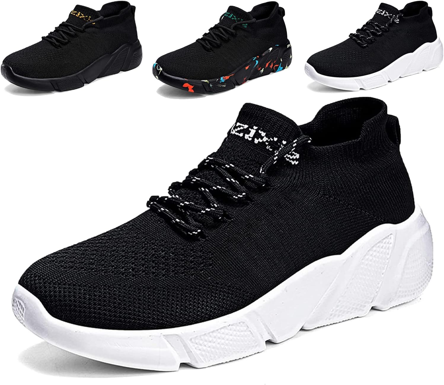 メンズ＆レディース スポーツスニーカー 黒 スリッポン 超軽量 通気性 ジョギング用