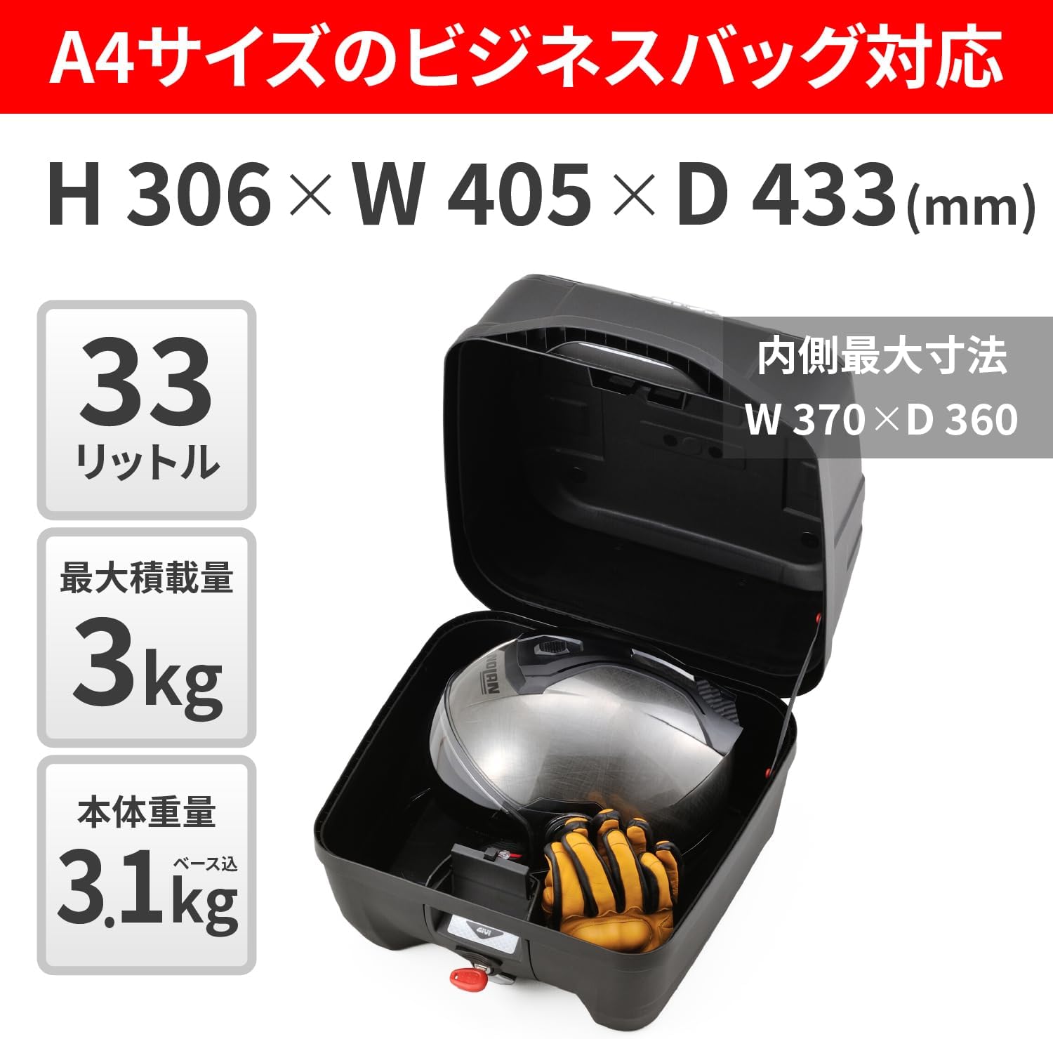ATLASシリーズ 33L モノロック バイク用リアボックス スモークレンズ B33N2MD