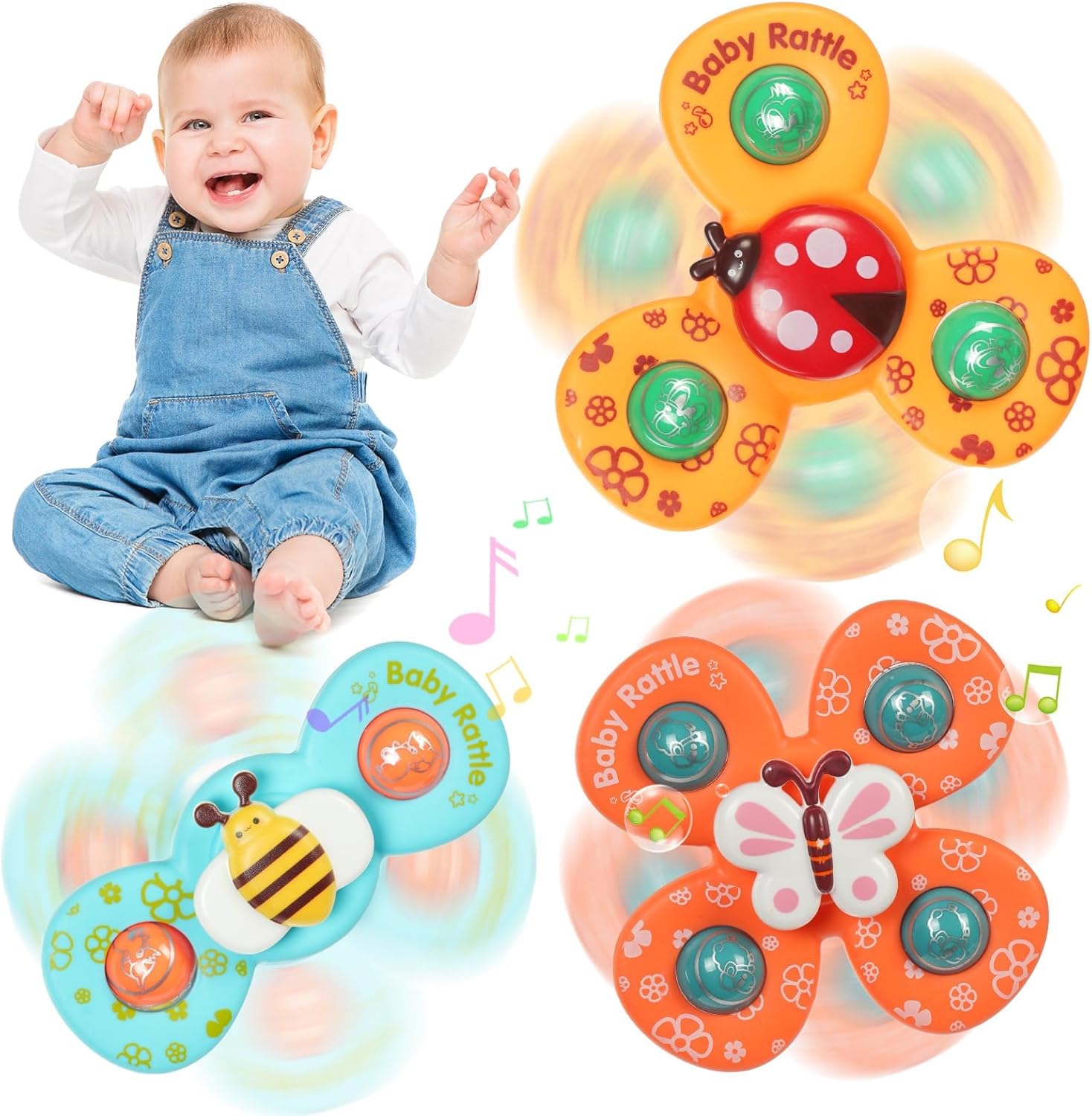 赤ちゃん向け 知育おもちゃ ハンドスピナー 昆虫デザイン 3個セット