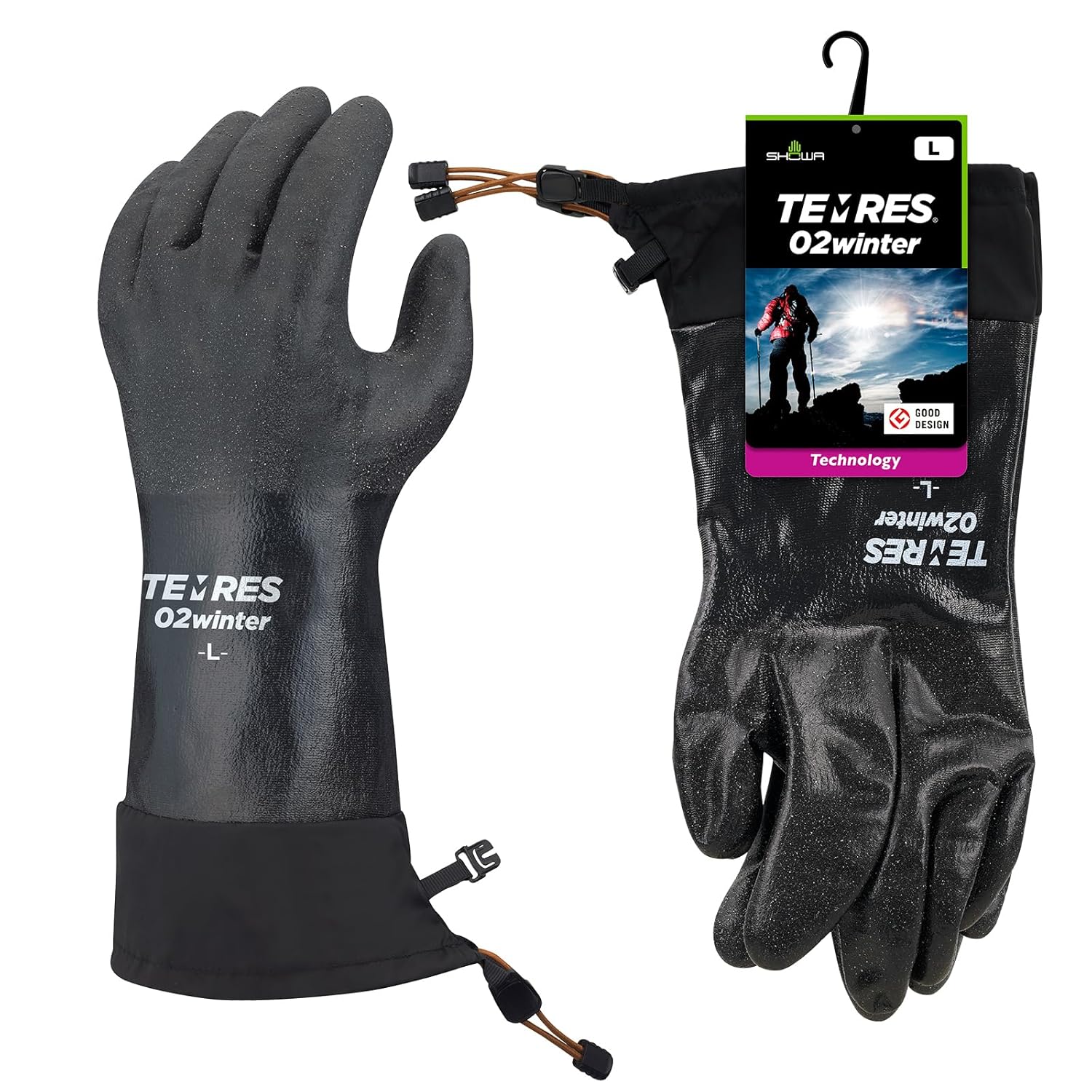防寒手袋 【ショーワグローブ TEMRES】 アウトドア用 ブラック Lサイズ 透湿防水 カフ・ドローコード付き