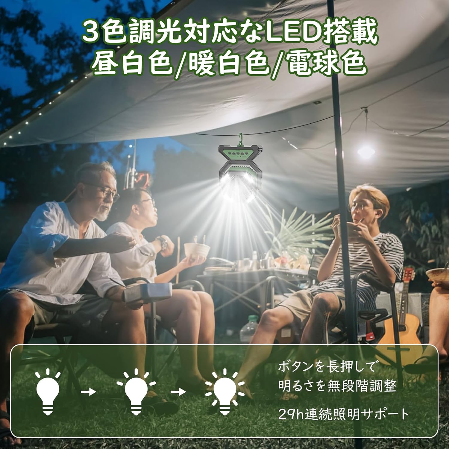 アウトドア用20000mAh充電式キャンプ扇風機 - リモコン・静音・タイマー付き2Way設置