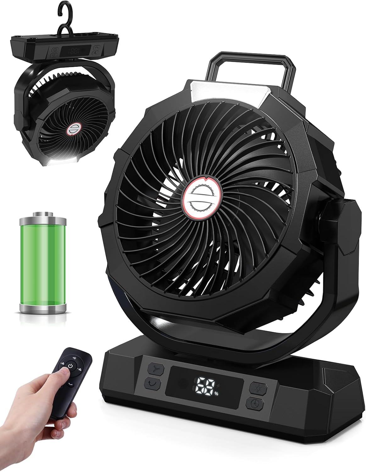 Giftelf アウトドア用 40000mAh 扇風機 リモコン付き 自動首振り 6段階風量調節 低騒音