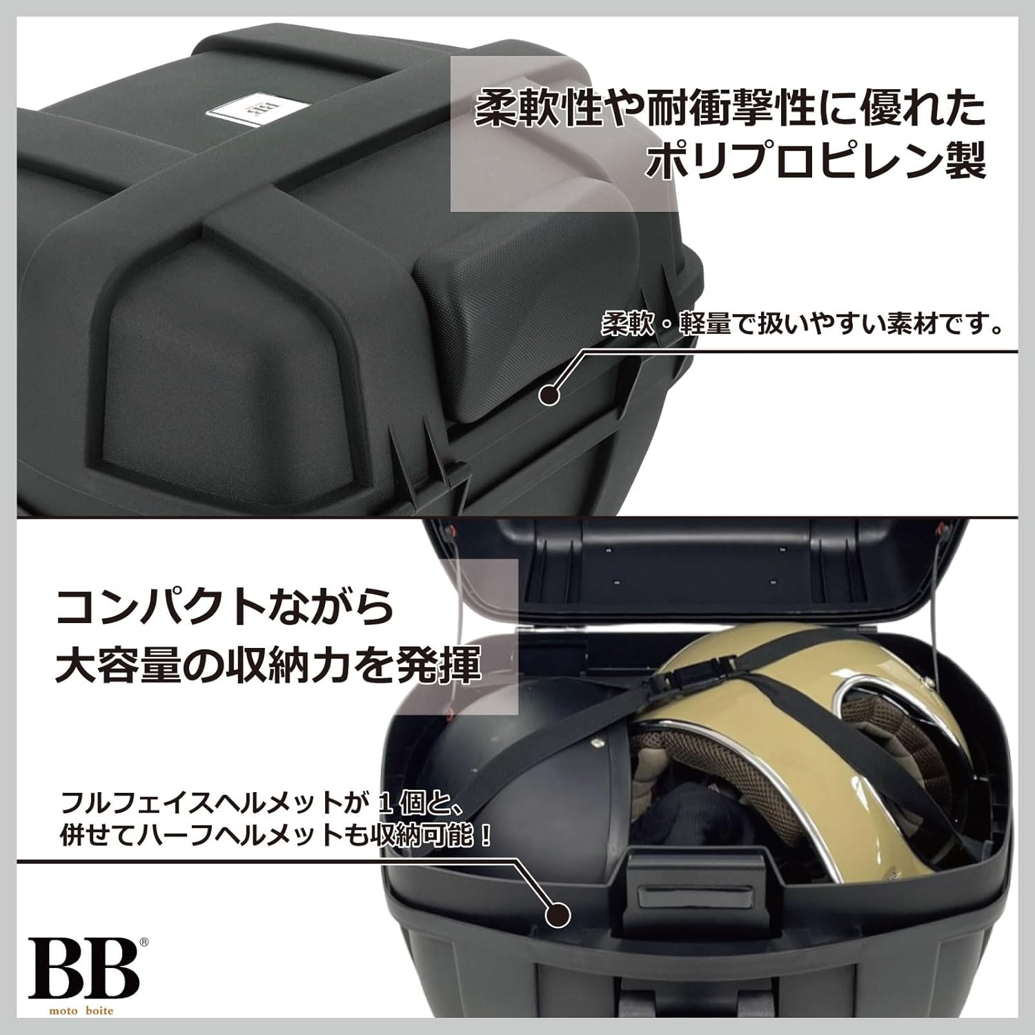37L モトボワットBB バイク用リアボックス ブラック バックレスト付き