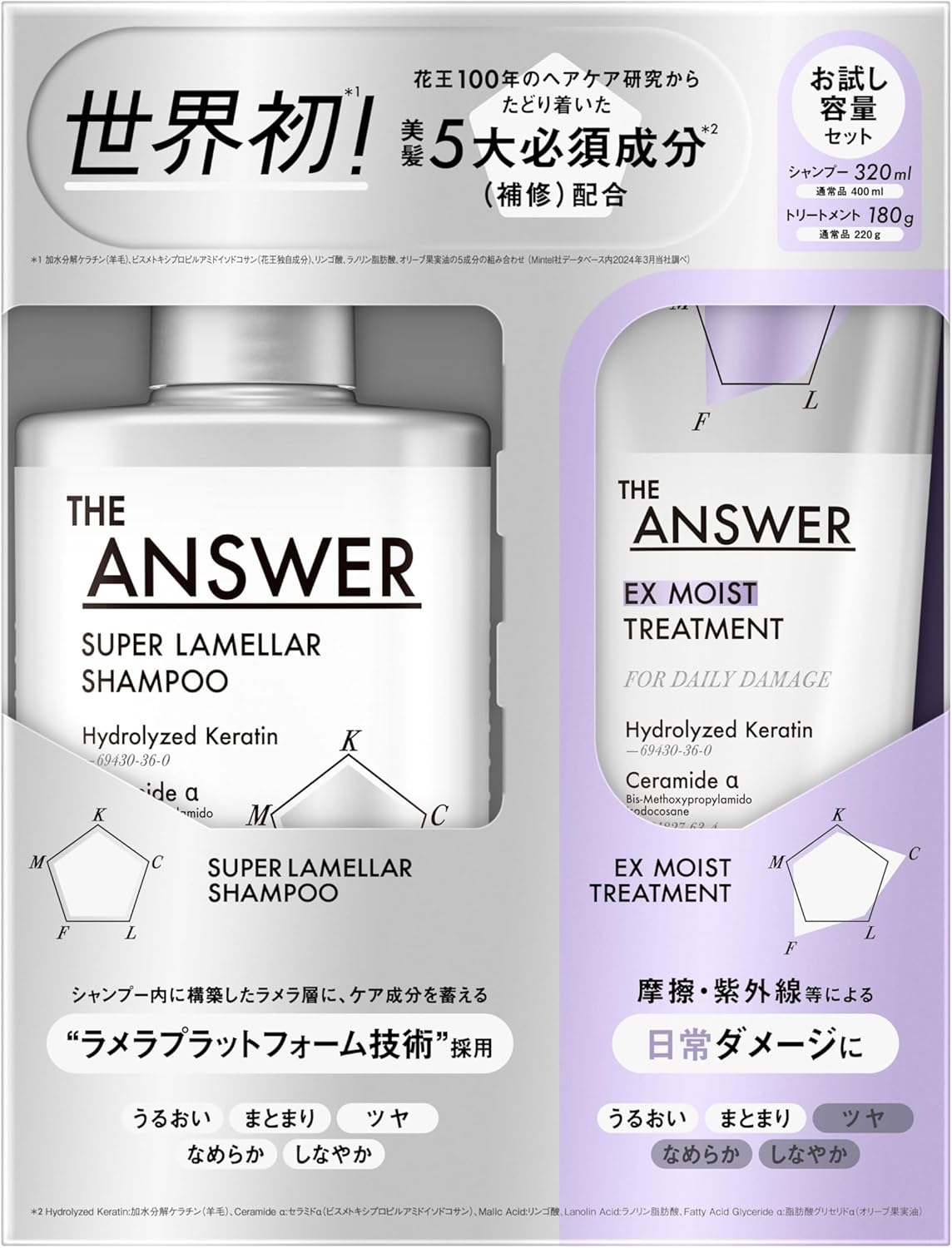 ダメージケア用お試しセット：スーパーラメラシャンプー＆EXモイストトリートメント 320ml＆180g