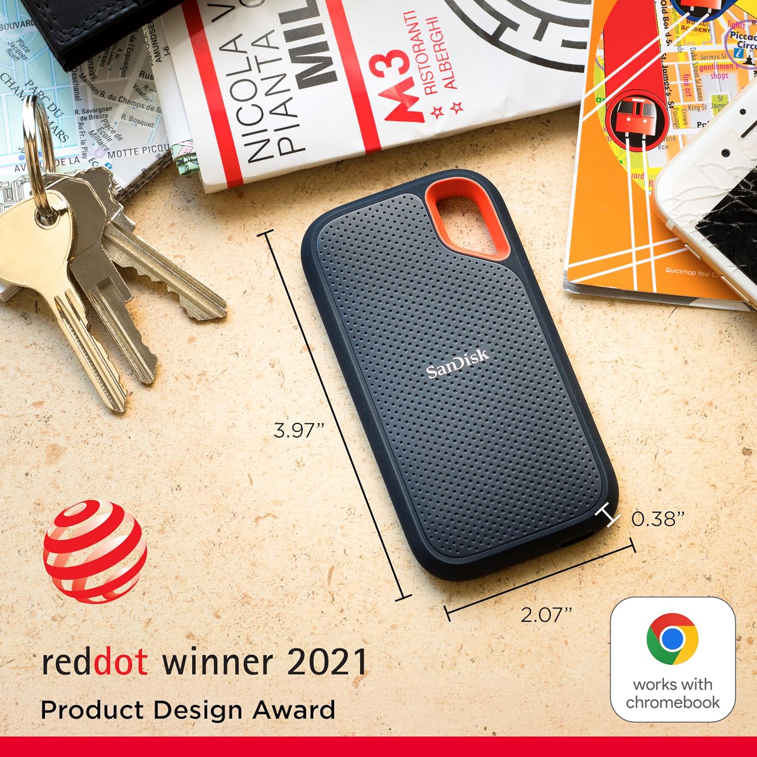 サンディスク 2TB エクストリームポータブル SSD - 最大1050MB/s - USB-C/USB 3.2 Gen 2 外付けSSD