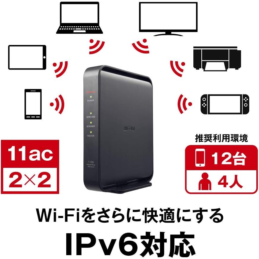 バッファロー WiFi 無線LAN ルーター 11ac ac1200 デュアルバンド エコパッケージ【テレワーク推奨】【iPhone・Nintendo Switch・PS5対応】