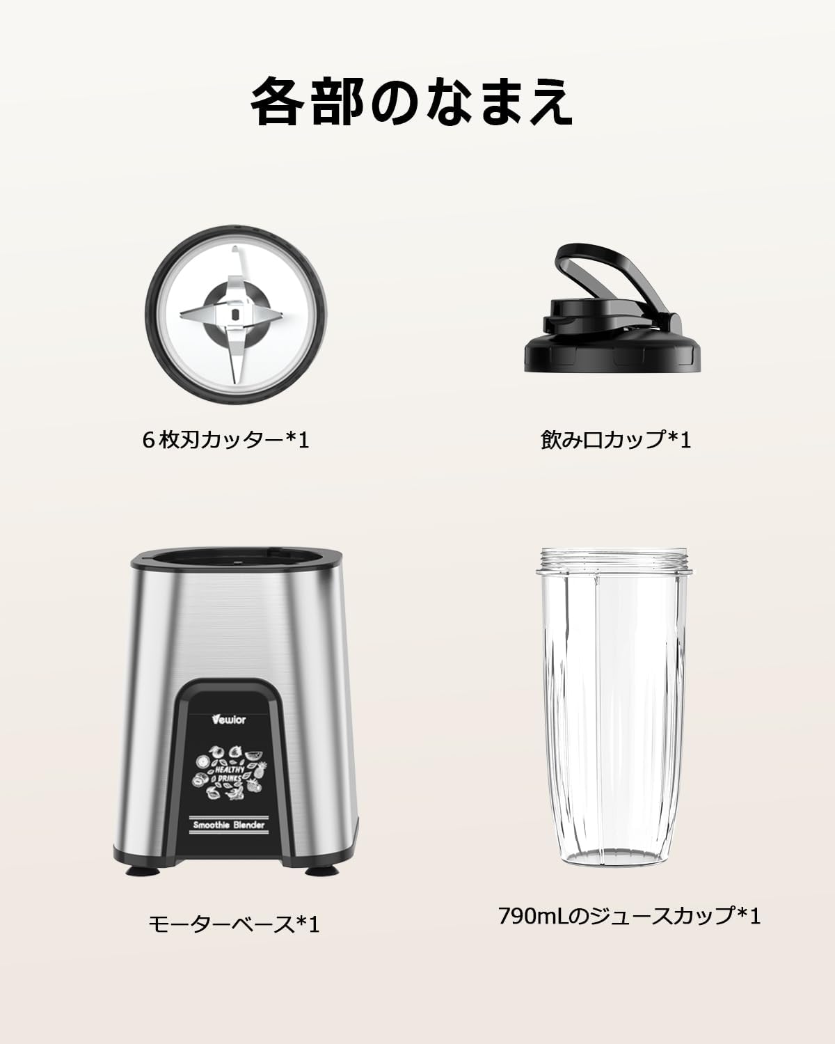 850Wハイパワー・790ml大容量ジューサー/ミキサー (グレー)