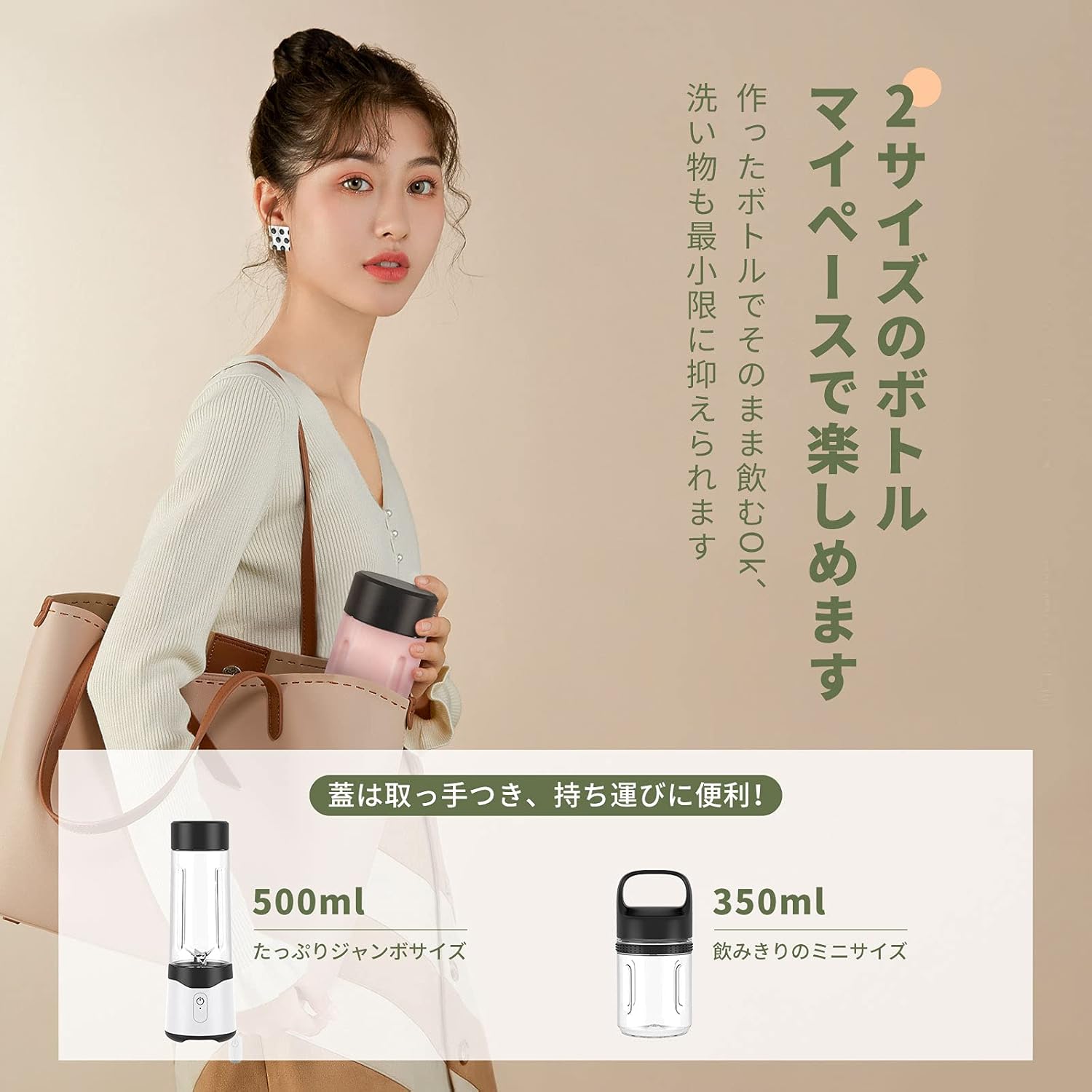 多機能USB充電式ジューサー 350ML/500ML - 野菜・果物用、持ち運び便利、バッテリー4000mAh