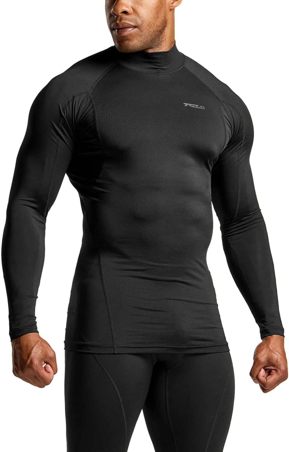 メンズトレーニングウェア 長袖コンプレッションシャツ UVカット 吸汗速乾 ハイネック