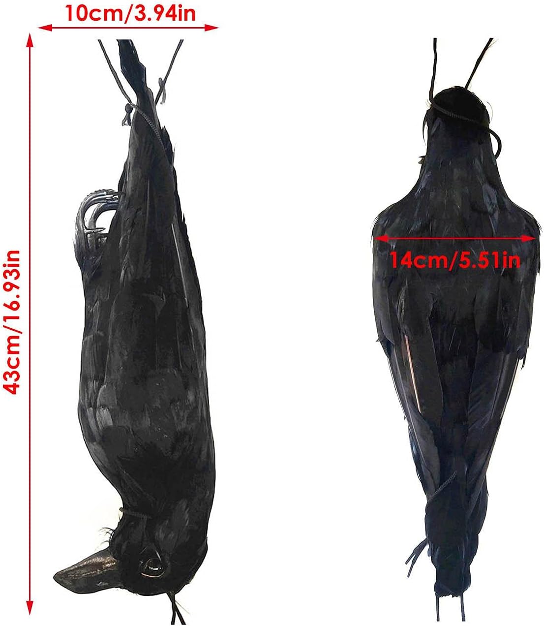 カラス撃退リアル羽毛カラス吊るし型｜簡単設置・サイズ約43x14x10cm
