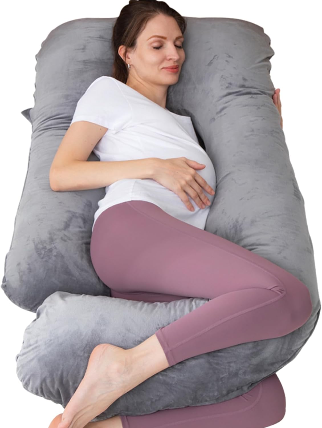 妊婦 U字型抱き枕 全身枕 授乳クッション 洗えるカバー付き (グレー)