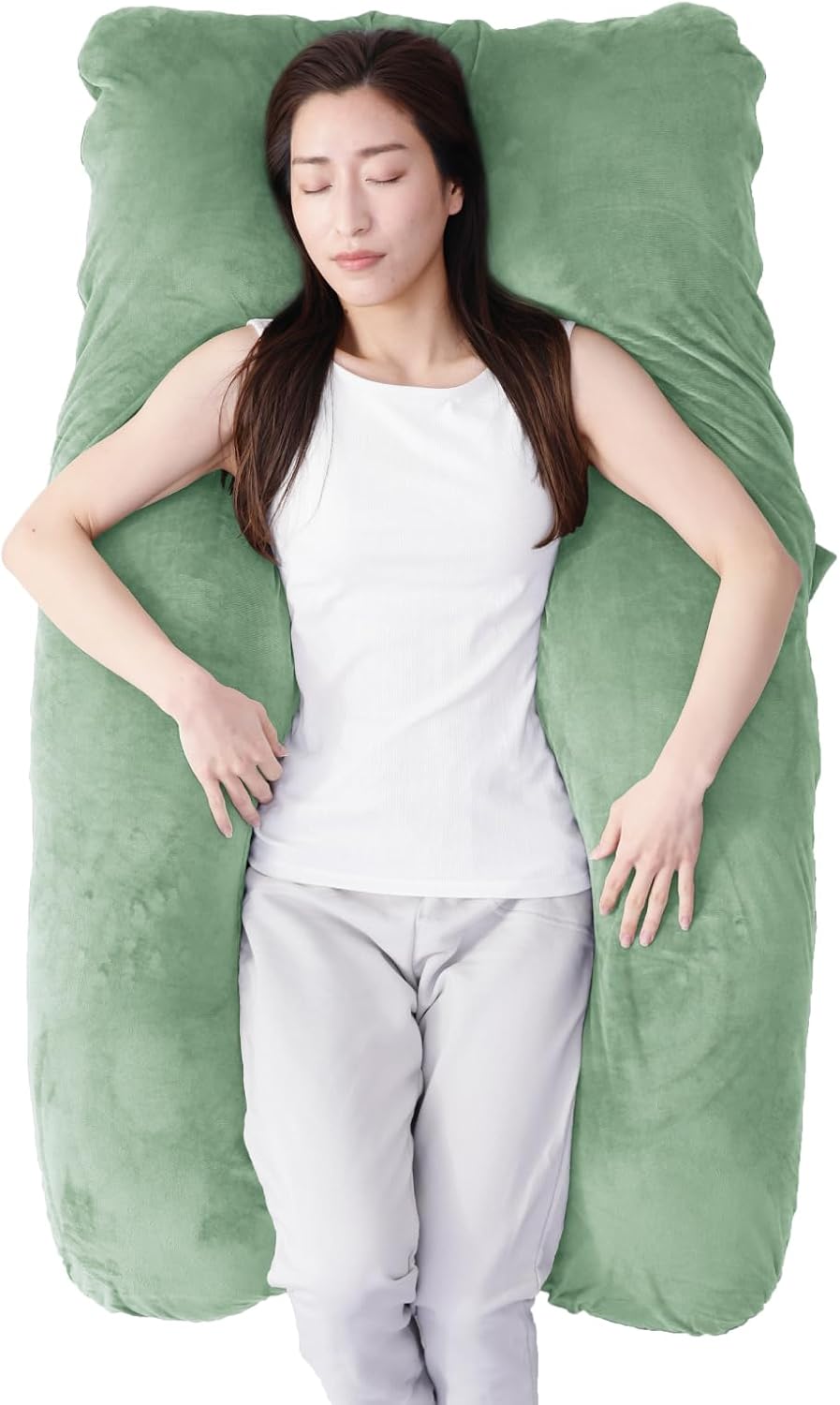 抱き枕 ハグモッチ® 妊婦用 ベロアカバー 安眠クッション 体圧分散 大サイズ エレガントグリーン