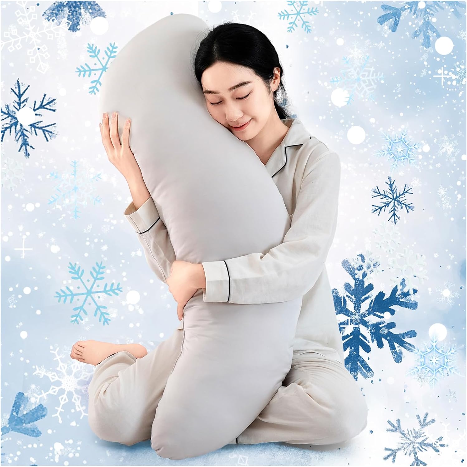 【夏用冷感】Q-MAX0.55 抱き枕 ひんやり さらふわ 帝人中綿 洗える 30x100cm アイスベージュ