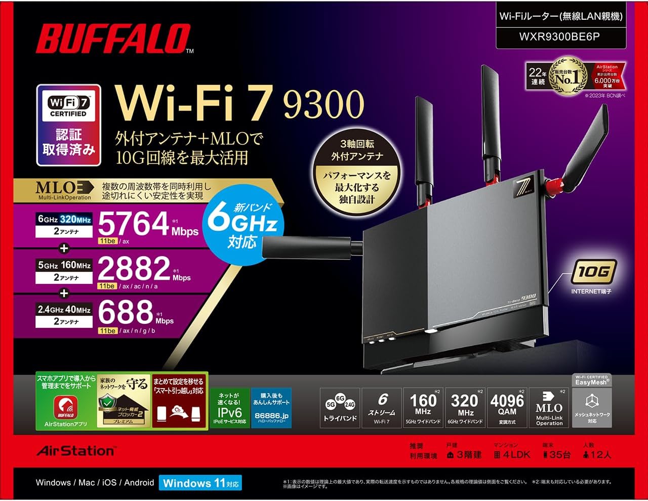 Wi-Fi 7対応 トライバンドルーター ハイパフォーマンスモデル