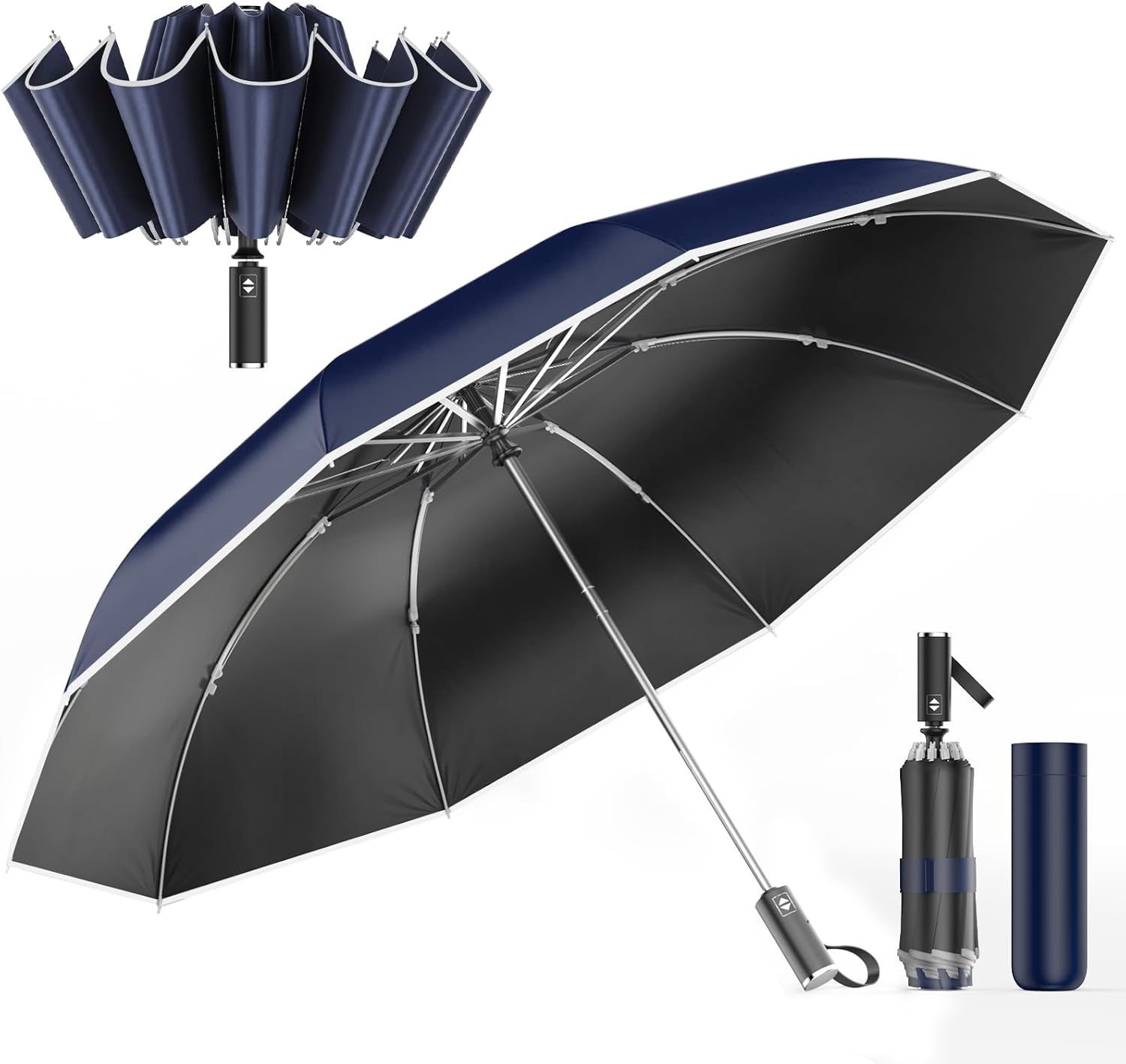 母の日・父の日ギフト 折りたたみ傘【逆折り式・強化骨構造】自動開閉 反射テープ付き UPF50+ 日傘・雨傘 メンズ・レディース兼用