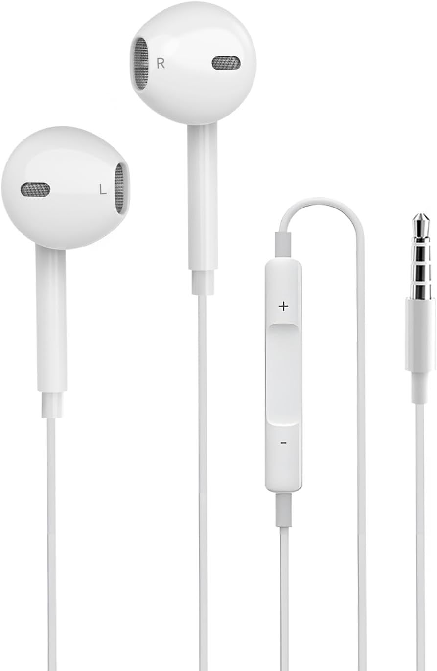 通勤・会議・仕事・ゲーム向け 有線イヤホン マイク付き HIFI音質 ノイズキャンセリング 3.5mmジャック(白)