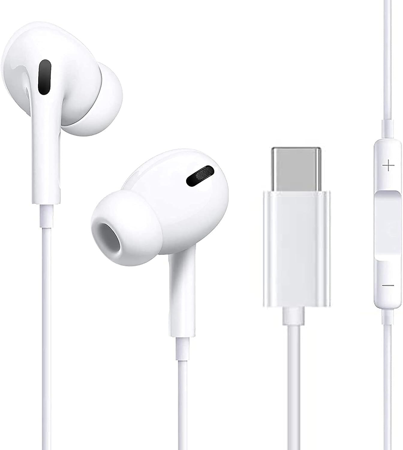 Type-C通話対応有線イヤホン【ハイファイ・マイク付き】【音量調整可】【ホワイト】