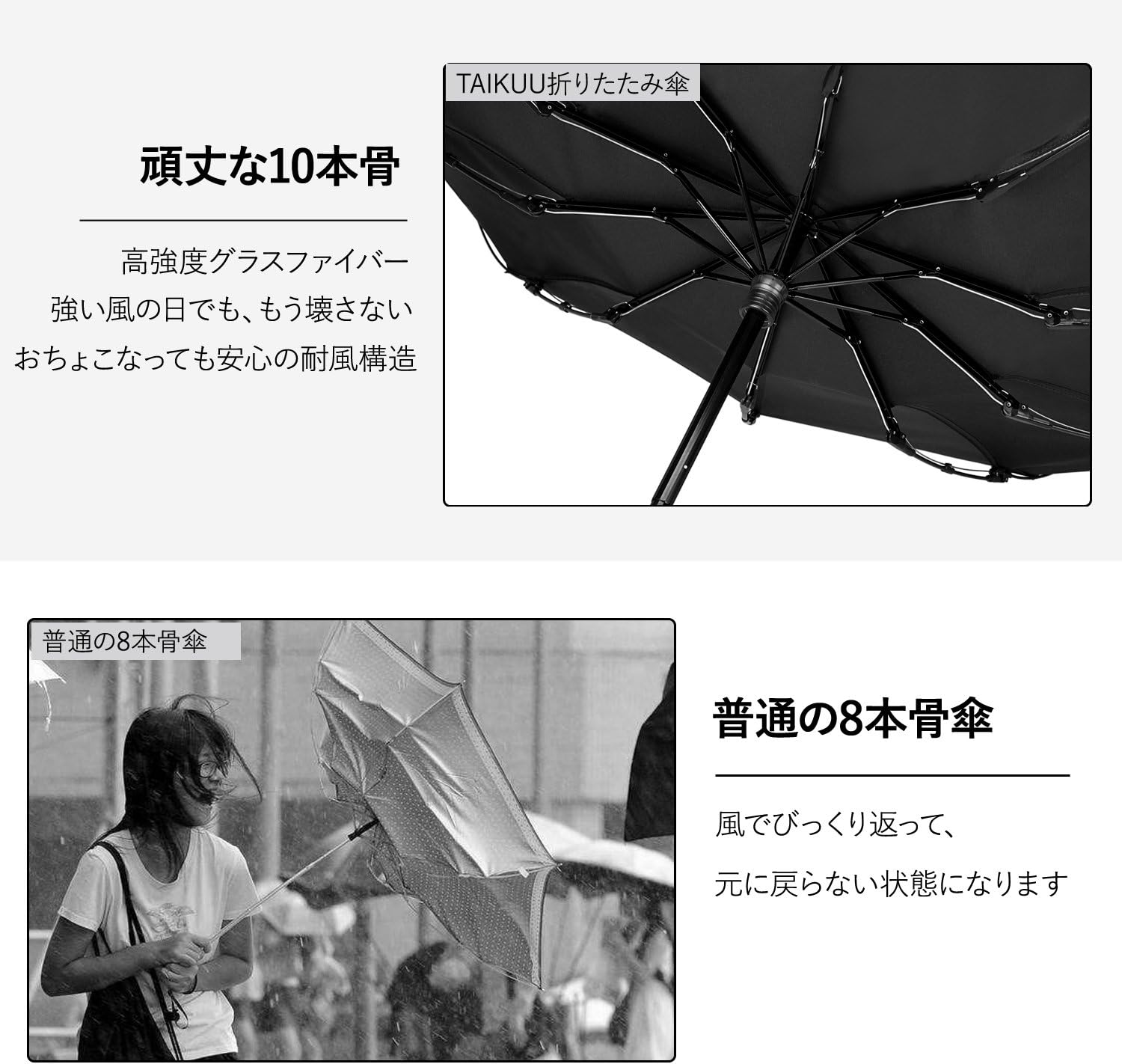 メンズ用軽量大判耐風折りたたみ傘(超撥水・傘ケース付き)