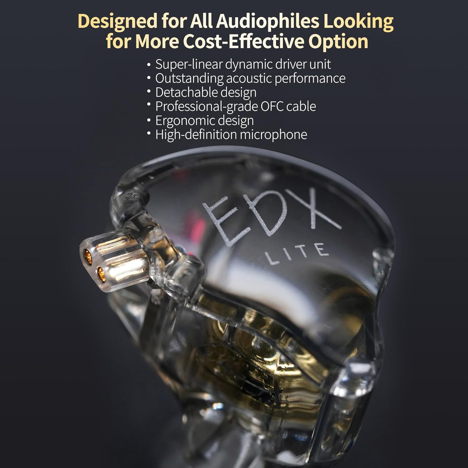 コスパ最強のKZ EDX Lite 有線カナル型イヤホン - 1DD 10mmダイナミックドライバ搭載、HIFI音質、重低音強化、リケーブル対応 (透明, マイクなし)