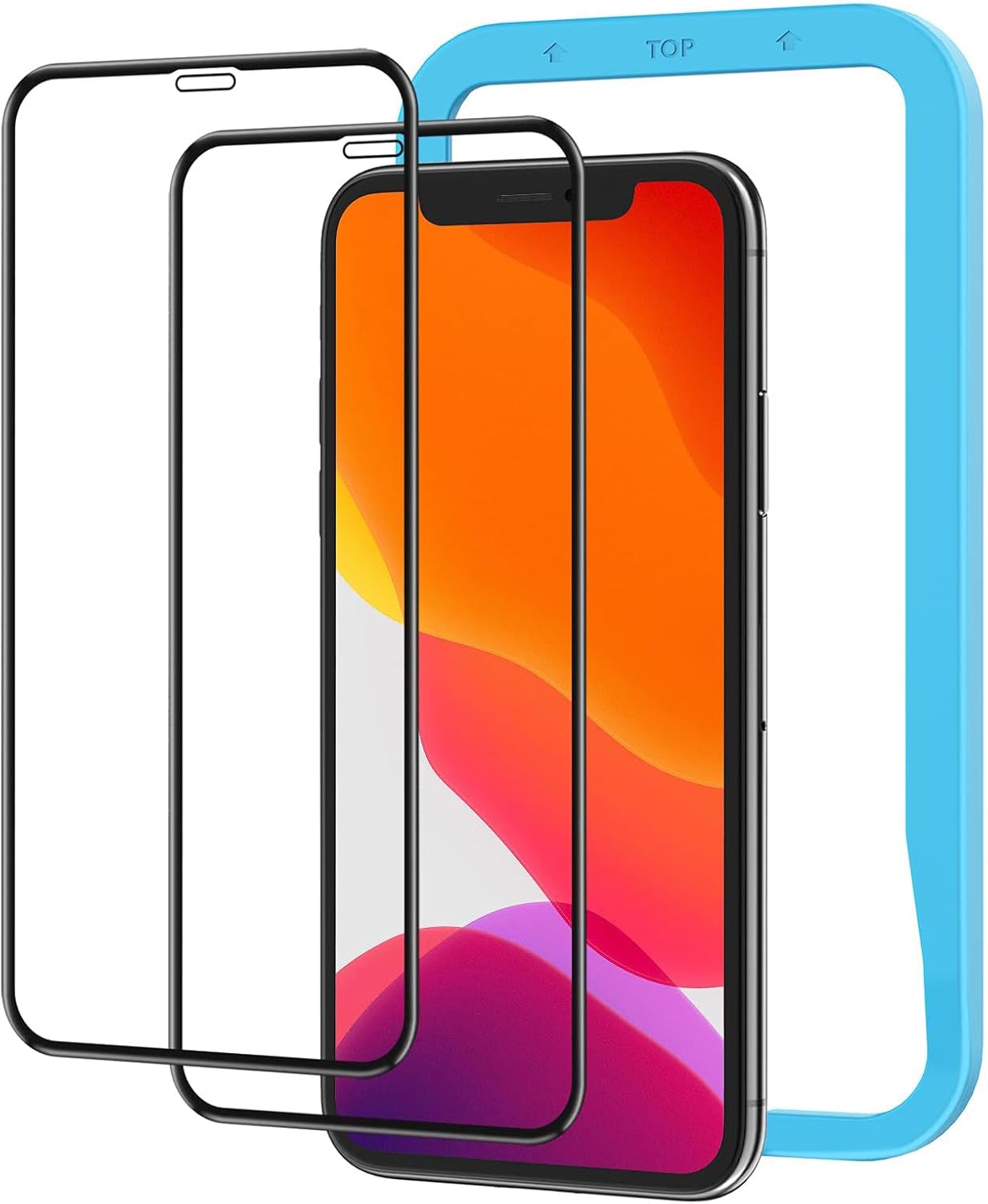 iPhone 11 / XR用 強化ガラスフィルム 2枚セット 指紋防止 黒縁あり フルカバー