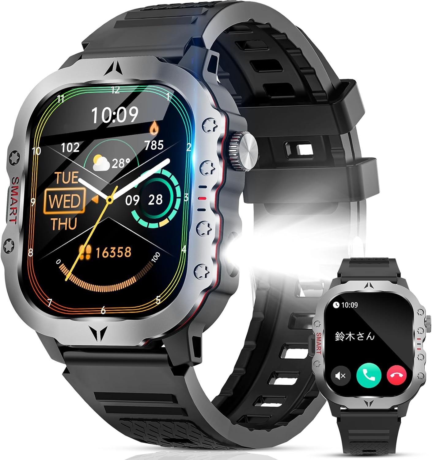 2025年進化版スマートウォッチ - 軍用規格・防塵防水・100+運動モード・Bluetooth5.3・長持ちバッテリー（ブラック）