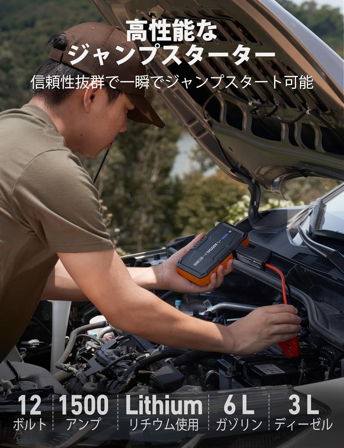 父の日向け AstroAI S8 車用ジャンプスターター 10000mAh 1500Aピーク電流 PSE認証 USB-C付き