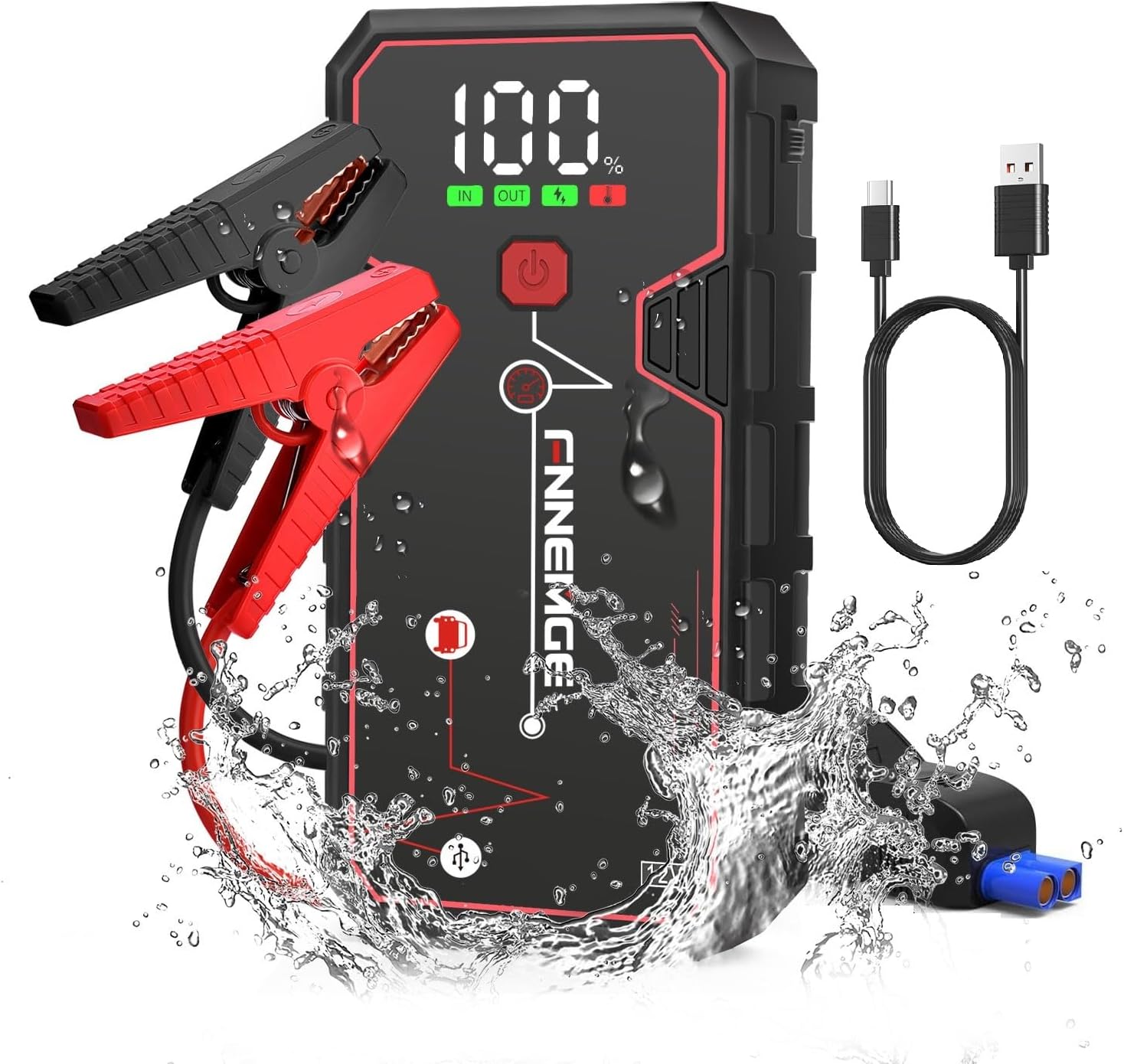 大容量ジャンプスターター 4000A 21800mAh 12V USB充電ポート付き LEDランプ PSE認証