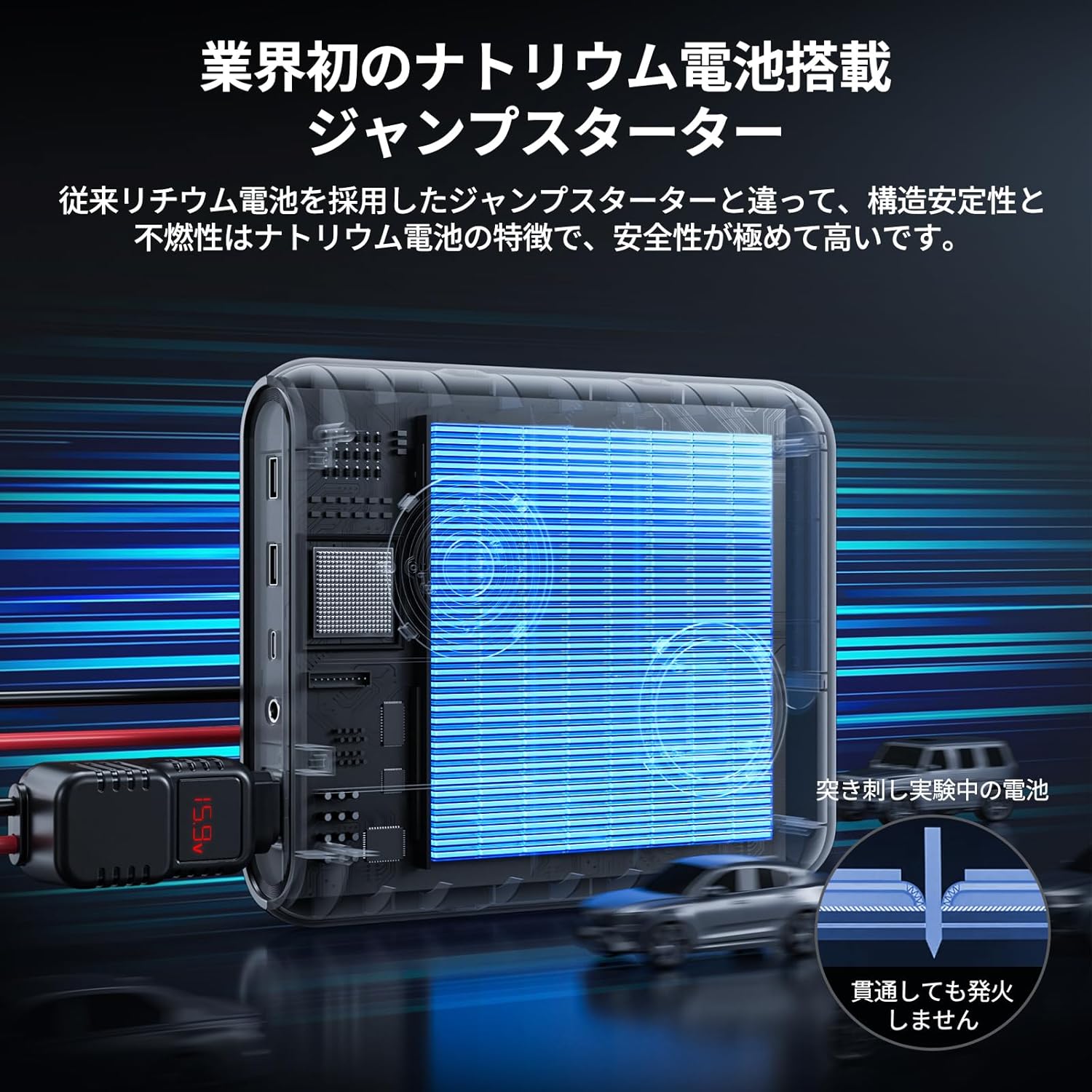 ナトリウム電池搭載 27500mAh 車用ジャンプスターター GK03 2000A ピーク電流 LEDライト付き