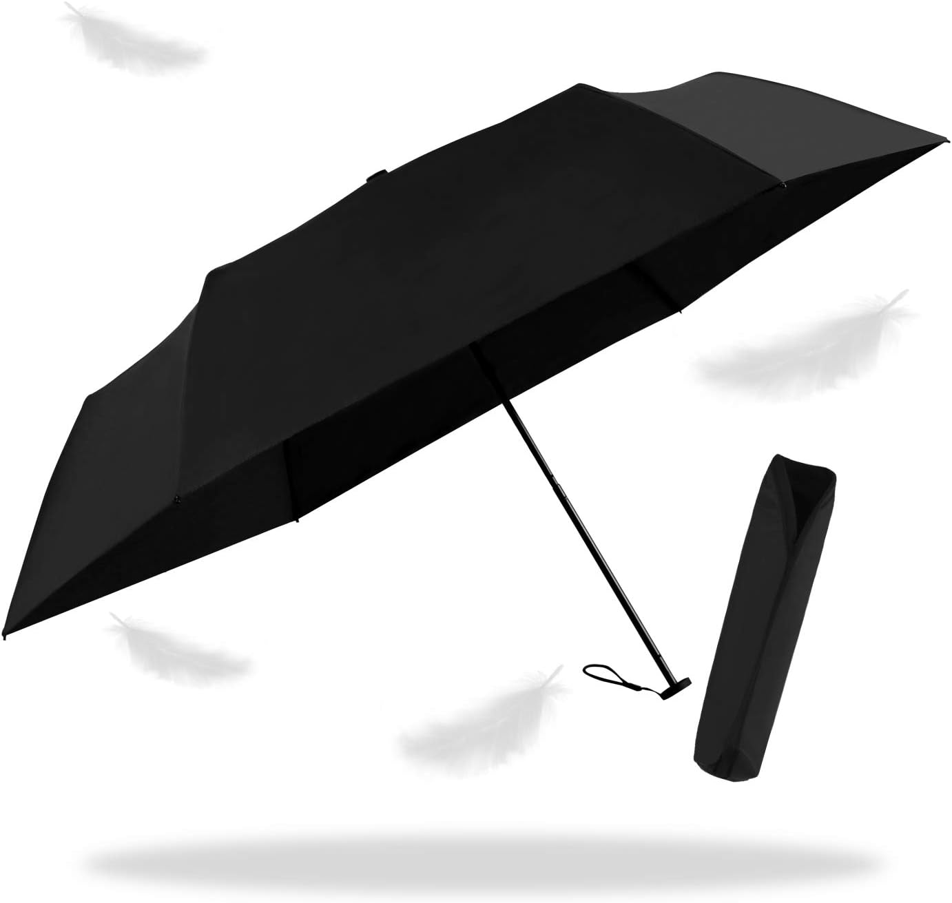 軽量UVカット折りたたみ傘 晴雨兼用 92gアルミニウムマグネシウム合金使用 ブラック(M)