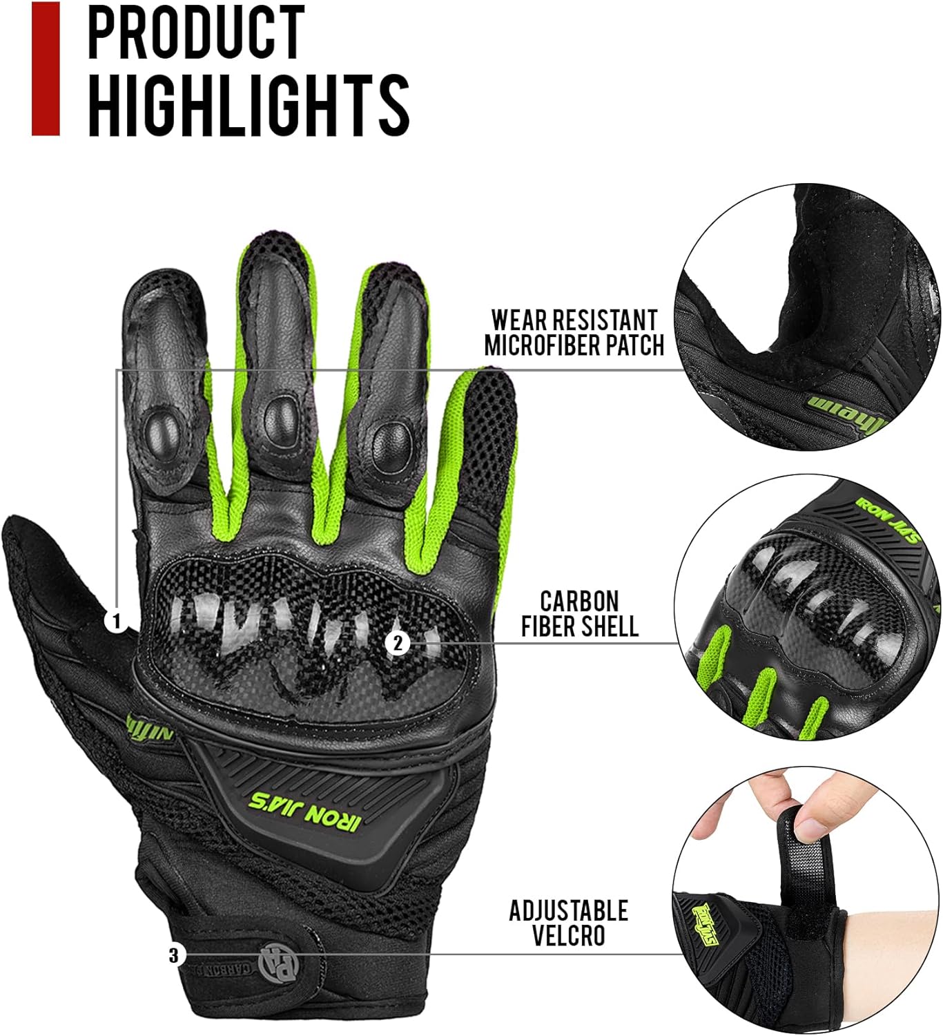 春夏用 バイク グローブ 通気性 カーボン レザー タッチパネル対応 (グリーン, L)