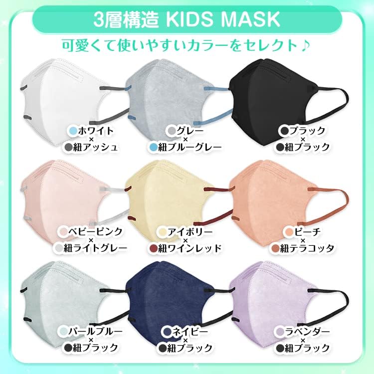 子供用不織布4D立体マスク 30枚入り（3歳〜8歳対応・バイカラー）