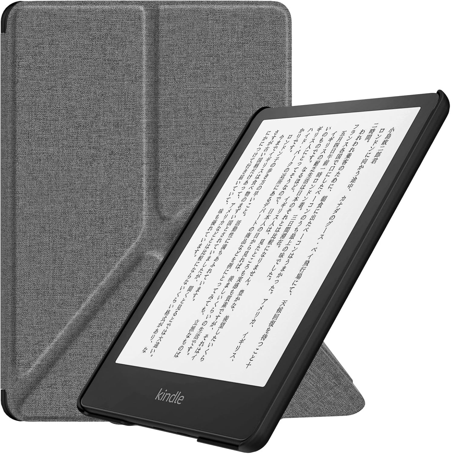 Kindle Paperwhite 2021年モデル用オートスリープ機能付き手帳型カバー 軽量耐衝撃 GREY