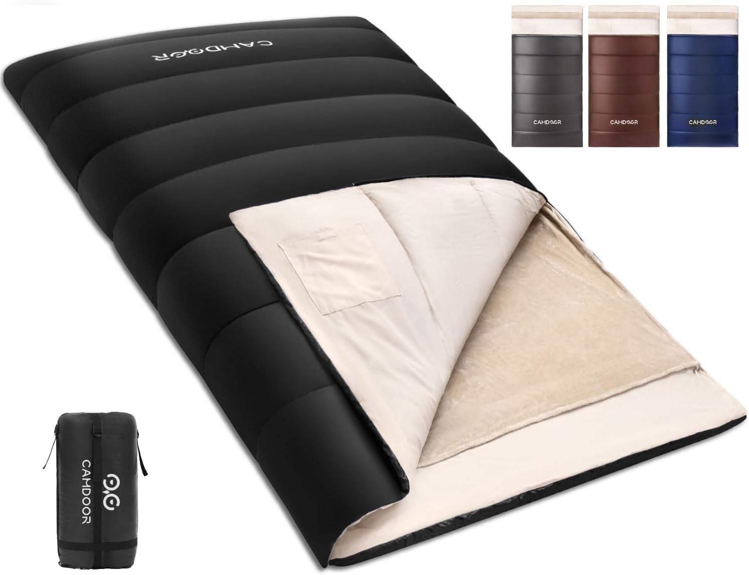 冬用寝袋 CAMDOOR 封筒型 取り外し可能毛布付き 320T防水 -15℃~20℃快適温度 収納パック付き 6in1多機能 アウトドア用