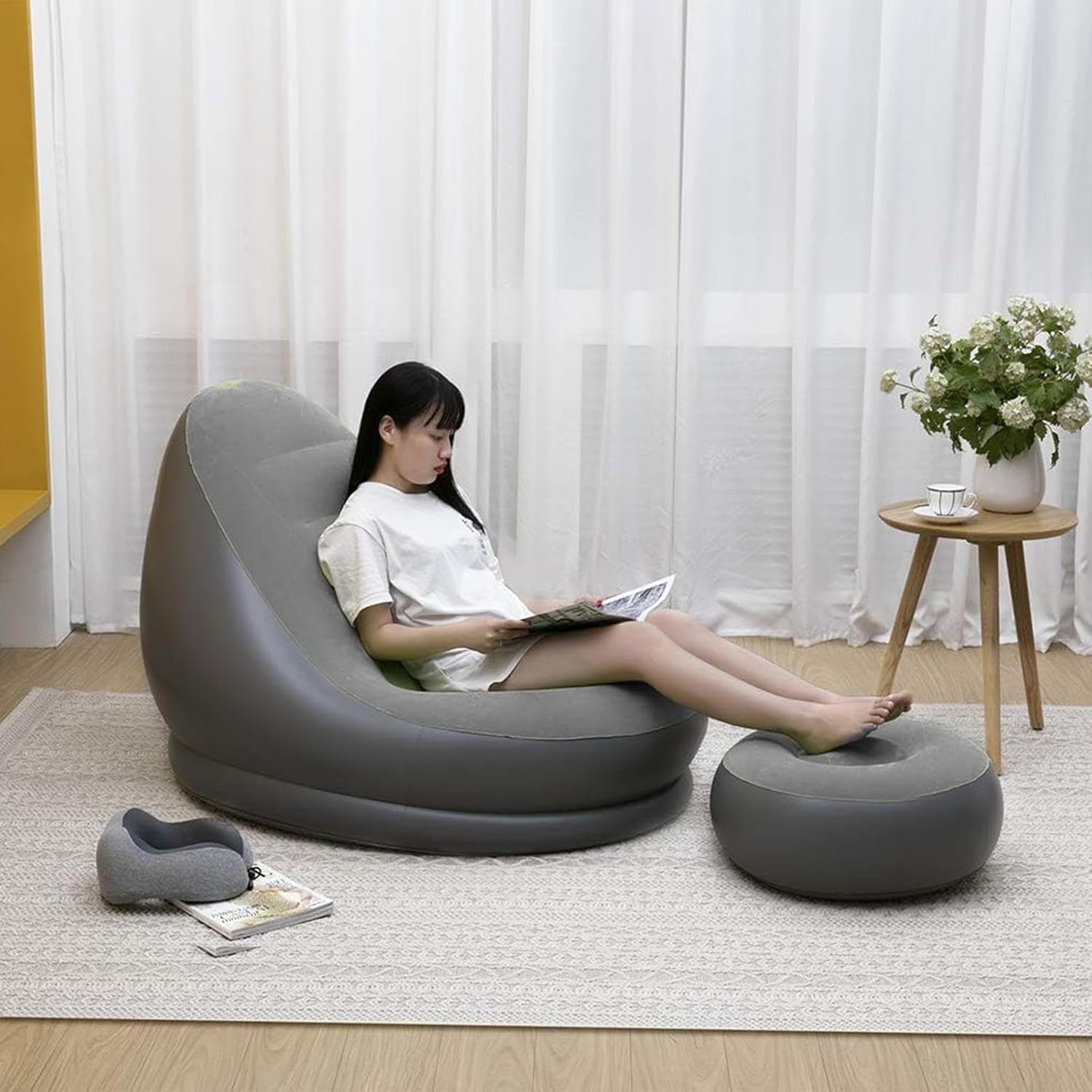 一人用エアソファー 男女兼用 耐荷重150kg 体にフィット 極上の心地よさ 緑