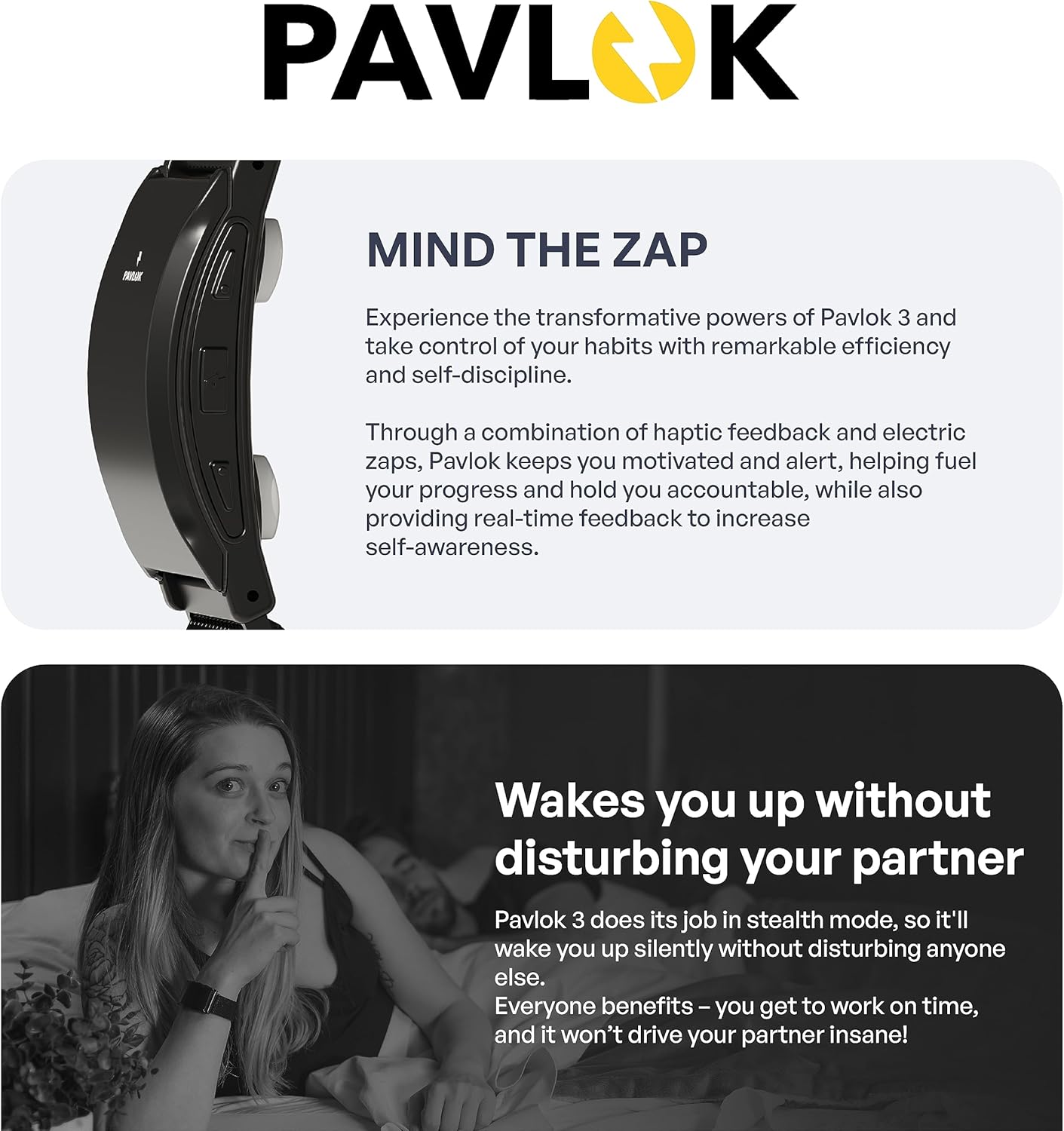 Pavlok Pro 3 目覚まし時計 電気ショック・振動機能付き スポーツシリコンバンド