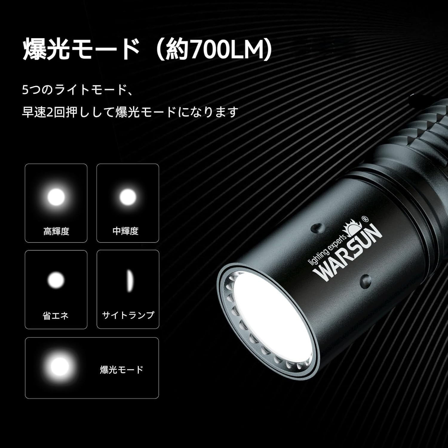 充電式LED懐中電灯 700ルーメン 超小型・軽量 ペンライト 5モード 防災・アウトドア用