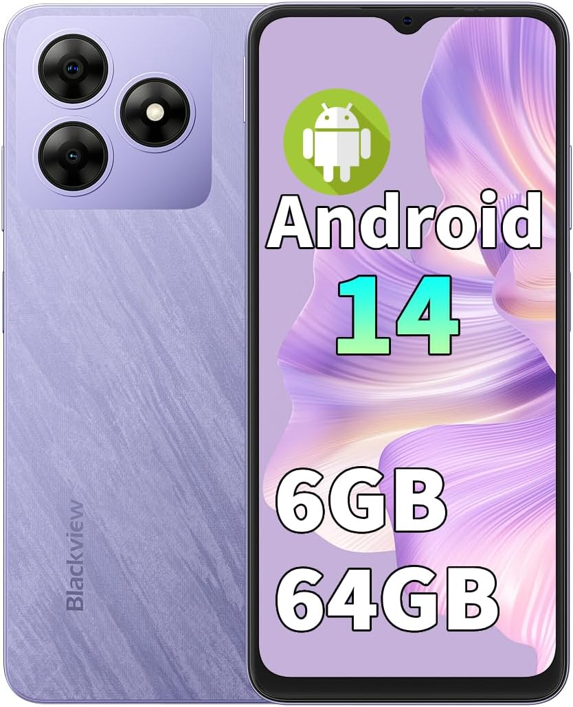 Blackview WAVE8C 6.56インチ 13MP AIカメラ SIMフリー スマートフォン 6GB/64GB 大容量バッテリー 4700mAh パープル