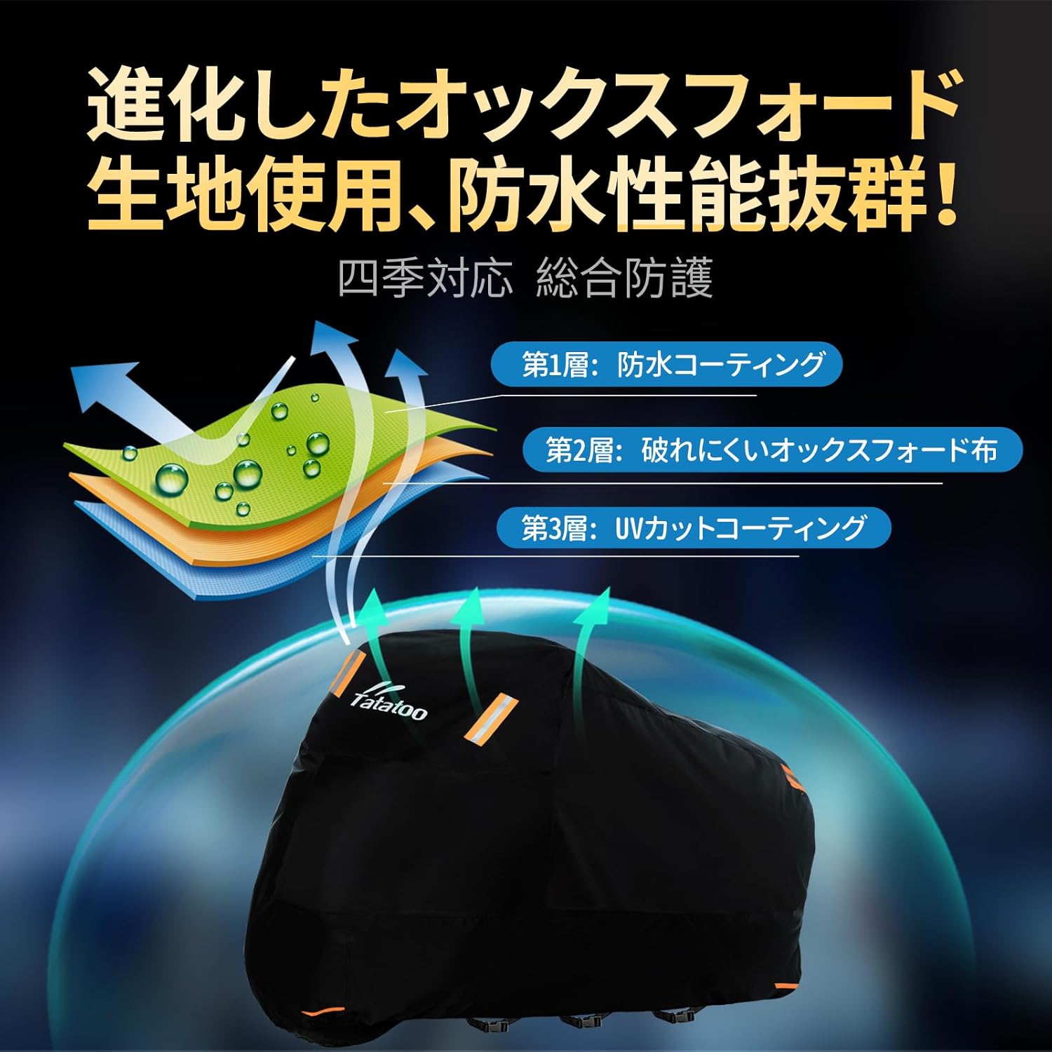 全天候型バイクカバー【新アップグレード版・ブラック・125cc/250cc対応】