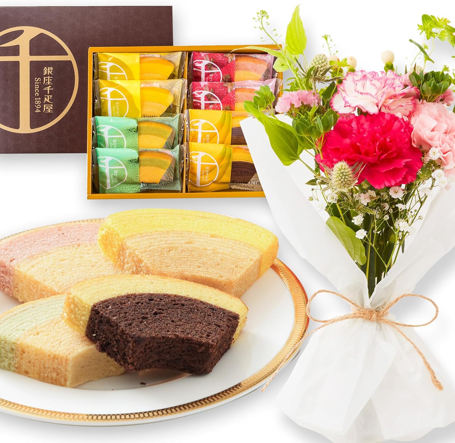 誕生日ギフトセット：銀座千疋屋 フルーツクーヘン＆ミニブーケ おしゃれな焼き菓子と花束の詰め合わせ