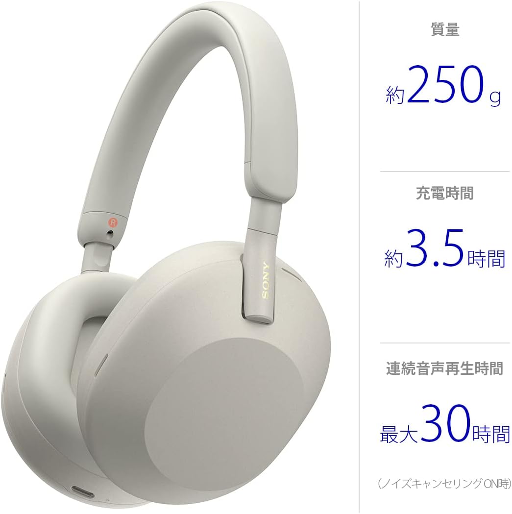 ノイズキャンセリングワイヤレスヘッドホン WH-1000XM5 プラチナシルバー【通話性能向上】【ソフトフィットレザー】