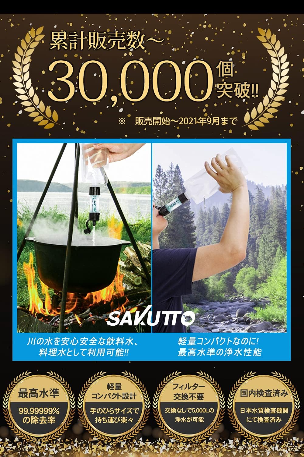 防災グッズ SAKUTTO 携帯浄水器 アウトドア用浄水フィルター【日本正規品】