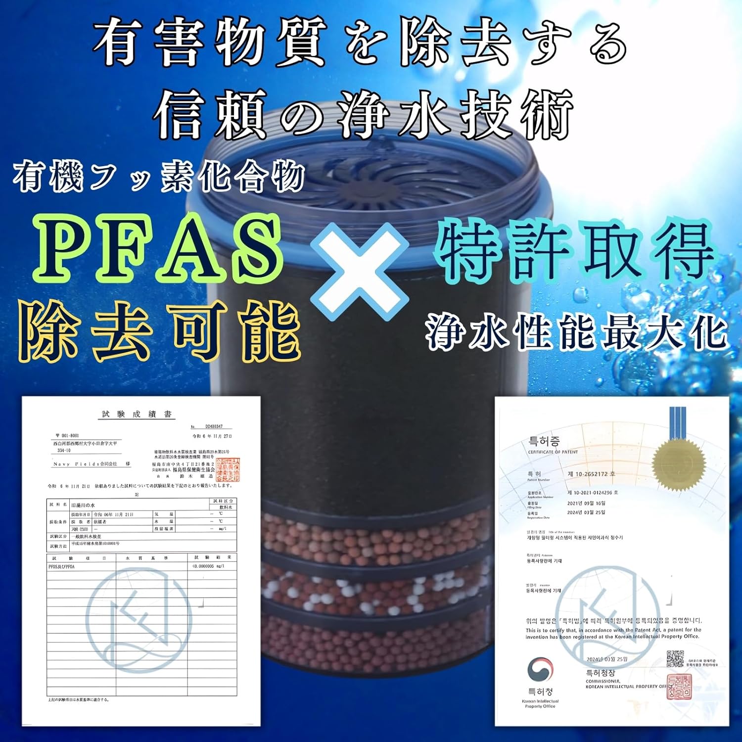 AQUA SYSTEM 浄水器 電源不要 PFAS/PFOA/PFOS除去 2L過水容量 ホワイト