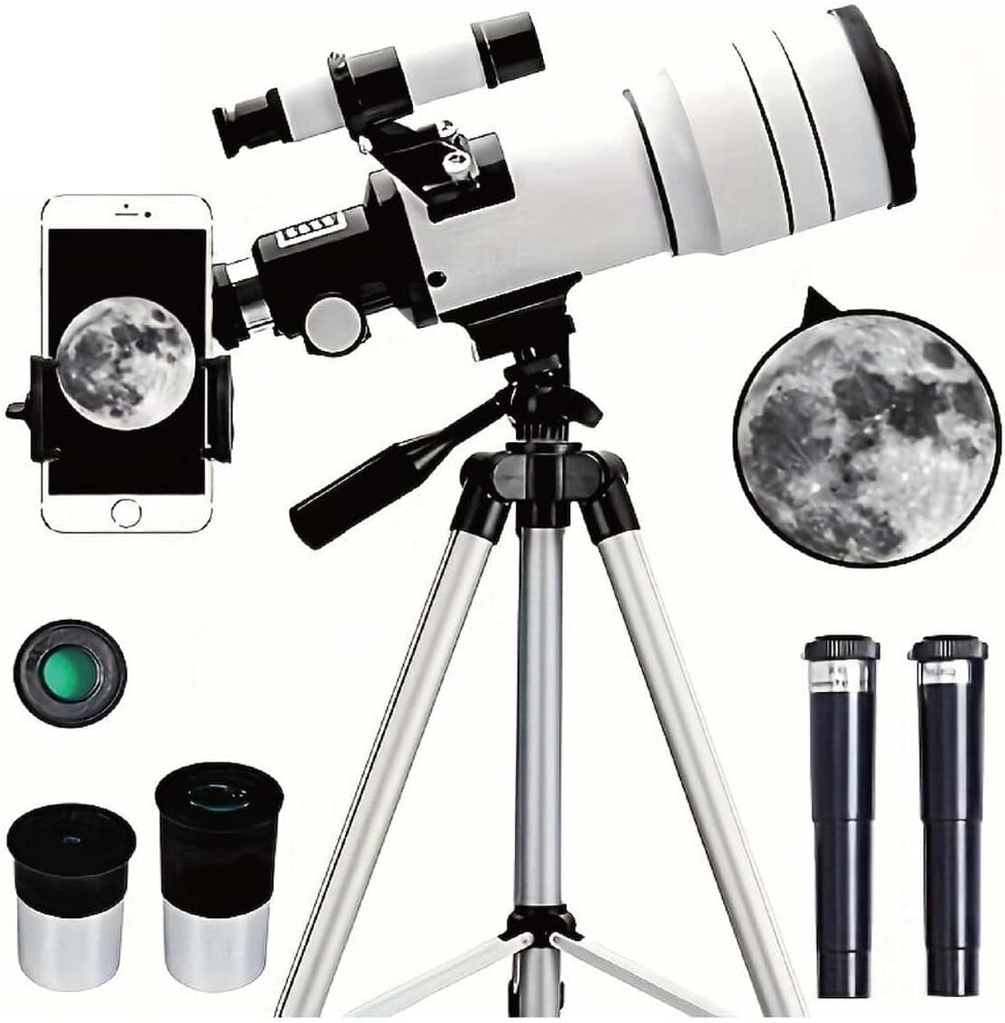 天体観測用 70mm HD望遠鏡 三脚付き スマホ撮影対応 大人向け