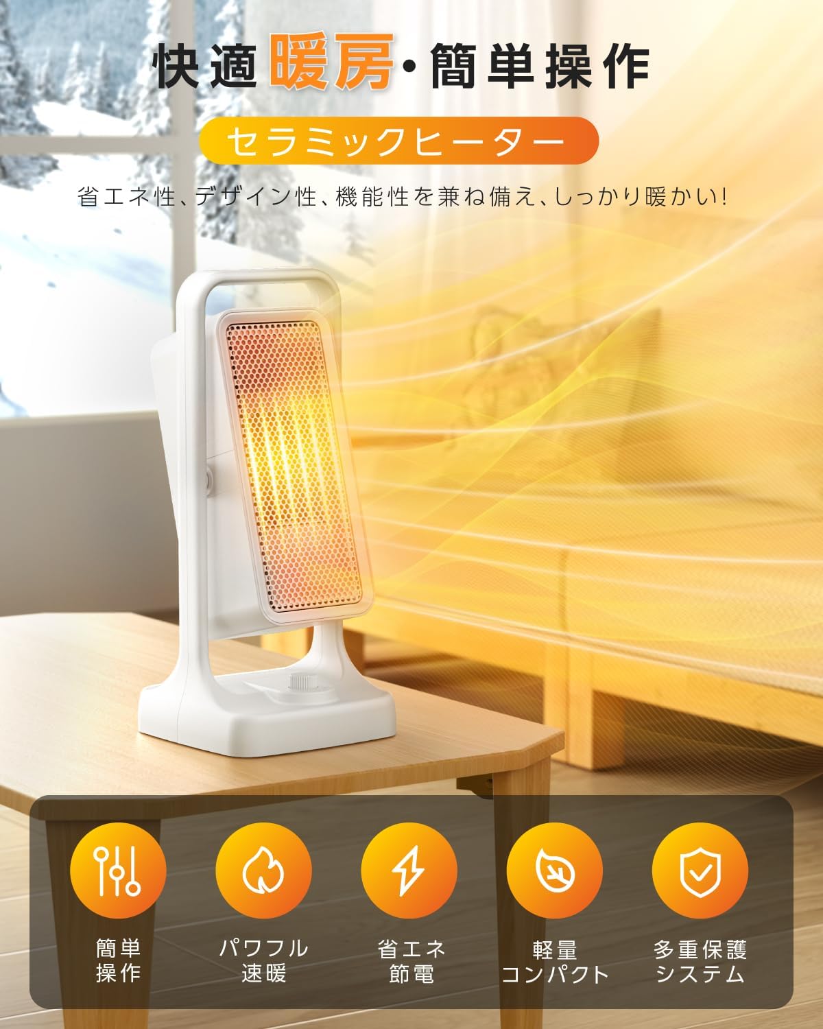 【2024新登場】小型セラミックヒーター 450W/900W 省エネ 暖房器具 ブラック